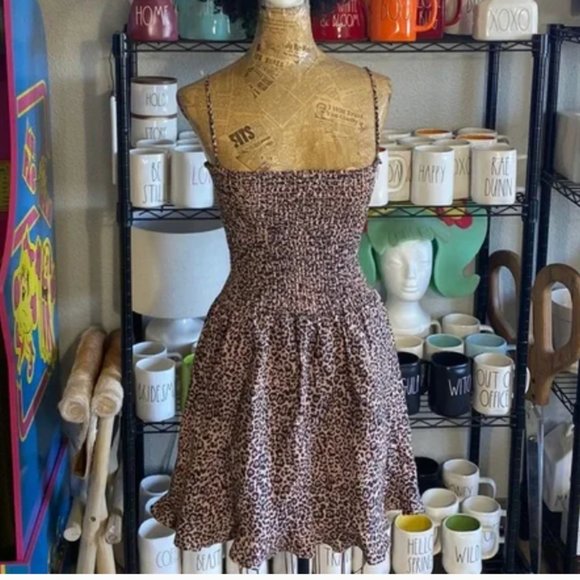 Reformation Rouen shirred leopard-print dress 6 LINEN - Picture 2 of 5